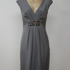 ANNE KLEIN Silk Embellished Gray V Neck Dress $395
